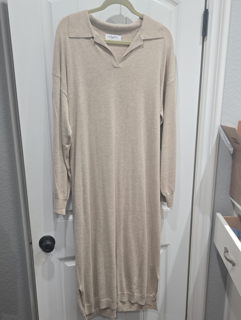 Carly Jean Los Angeles Long-Sleeve Polo Collar Dress in Taupe